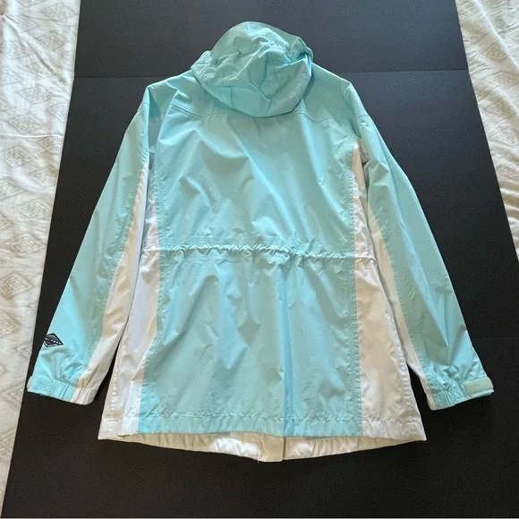 Women’s Columbia Arcadi II Rain Jacket Aqua Haze and White Color Size Large - Picture 10 of 16